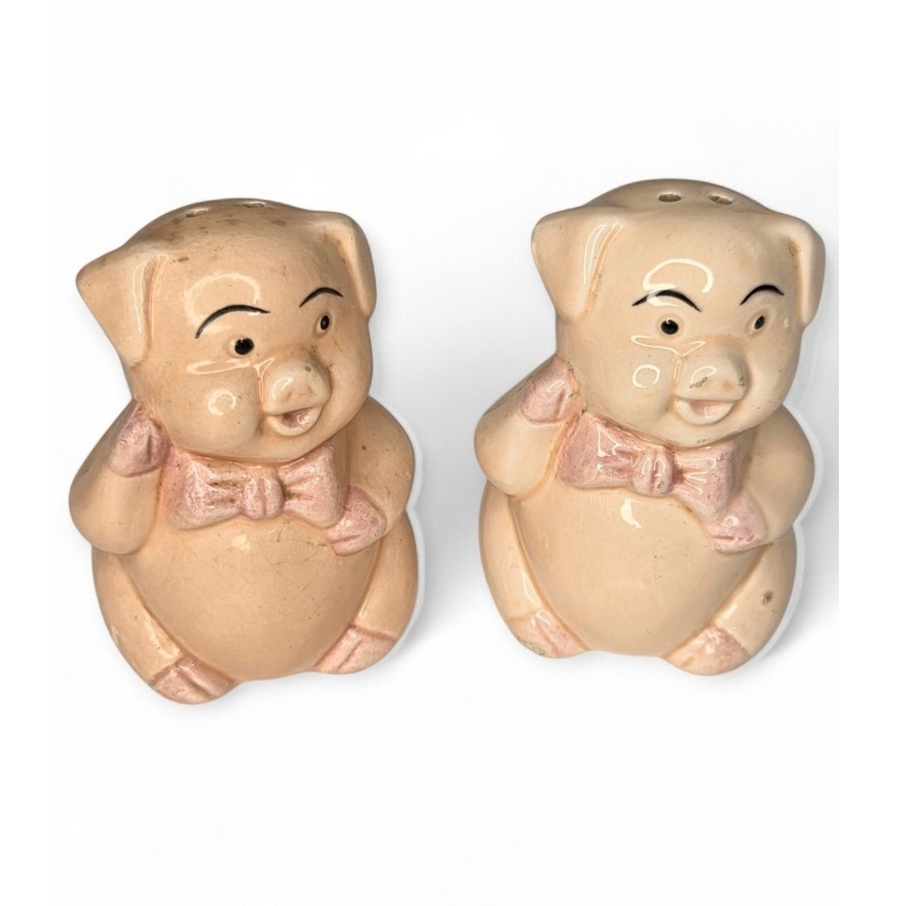 Ceramic Pink Fat Pigs Salt And Pepper Shakers Set Farm‎ Animals
